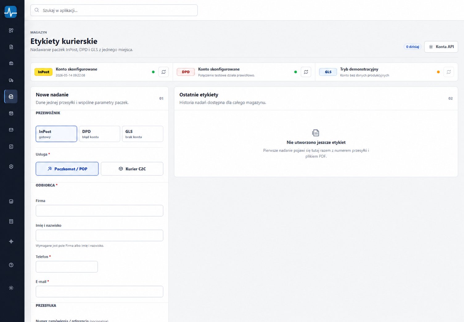 Firmowy HUB – tworzenie etykiet kurierskich